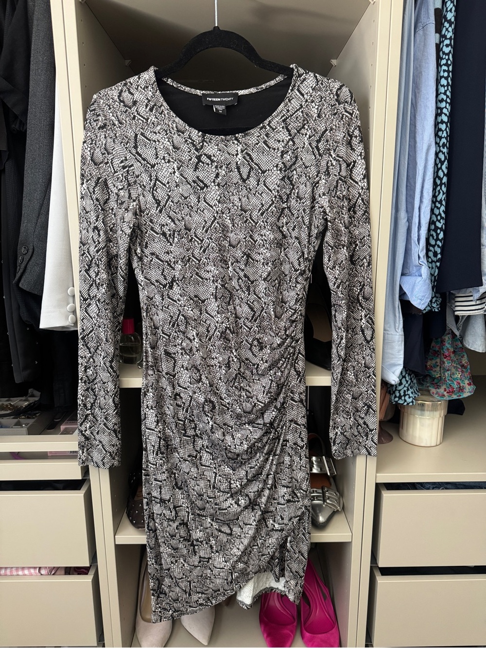 Fifteen Twenty Black & Gray Snake-Print Long-Sleeve Dress